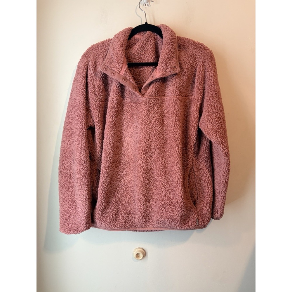 Eddie Bauer Women's XL Pink Sherpa Fleece Pullover Snap Mock Neck Cozy Jacket